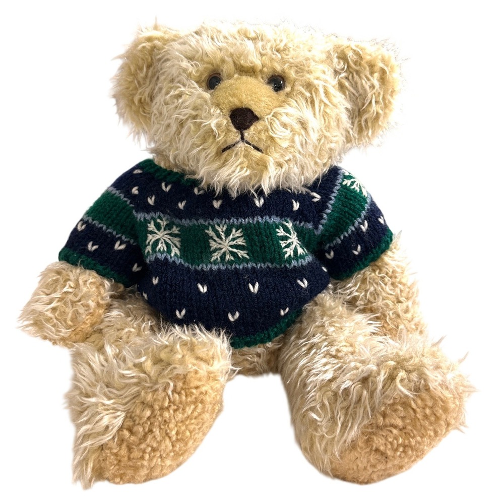 VTG Teddy Bear Plush Fair Isle Sweater Shaggy Tanβ Yang Jee Cottage Holiday 16"